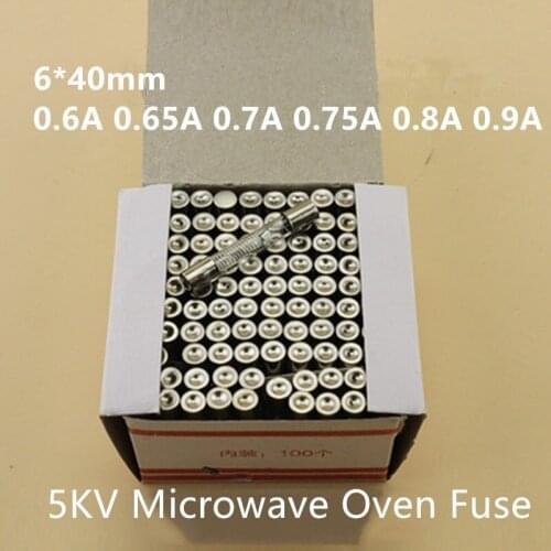 100PCS/Lot 5KV Microwave Oven Fuse 6*40mm 0.6A 0.65A 0.7A 0.75A 0.8A 0.9A Glass Tube Fuse 6x40mm High-Pressure Fuse