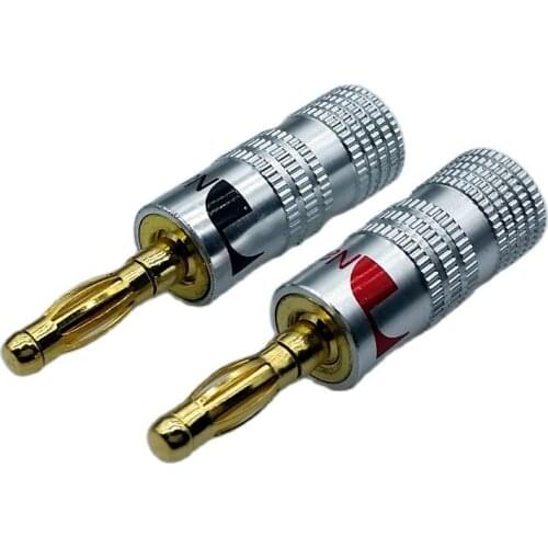 100pcs/lot Gold plated Speaker 4mm Banana Plug For audio Speaker Connector Black Red Color