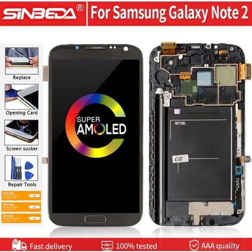 5.5" AMOLED For SAMSUNG Galaxy Note 2 LCD N7100 Display Touch Screen Digitizer With Frame Screen For Samsung Galaxy Note 2 LCD
