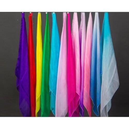 60cm/70cm/80cm/90cm Square Belly Dance Real Silk Veils 24" Handkerchief Plain Gradient Color 2pcs/lot