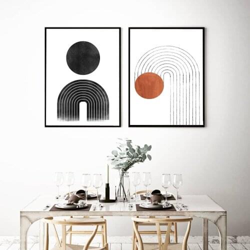 Abstract Geometric Poster Line Art Circle Canvas Painting Boho Art Print Black Beige Wall Picture For Living Room Home Décor