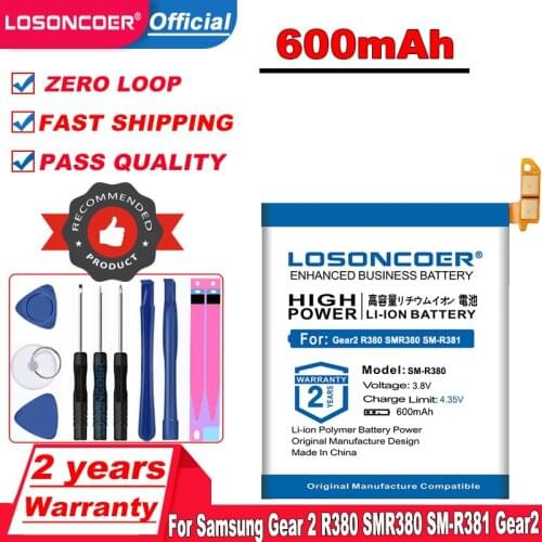 LOSONCOER 600mAh SM-R380 Replacement Battery For Samsung Gear 2 R380 SMR380 SM-R381 Gear2 Replacement Battery