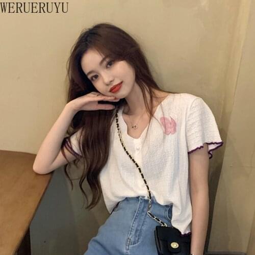WERUERUYU Butterfly Print White Top T Shirt Harajuku Short Sleeve Tshirts Cotton Women Streetwear T-shirt Woman