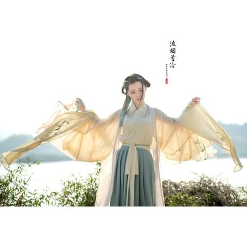 Flower Age Series -- Pollia Womens Chinese Style Vintage Gorgerous Dress Fine Embroidery Hanfu Long Dress 5Pcs Set