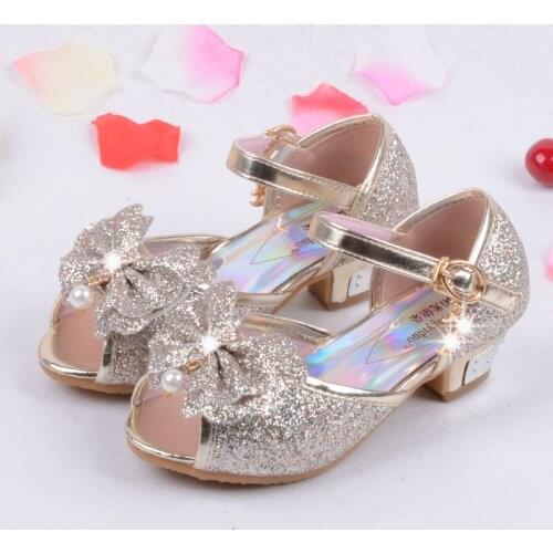 Enfants 2019 Children Princess Sandals Kids Girls Wedding Shoes High Heels Dress Shoes Party Shoes For Girls Pink Blue Gold