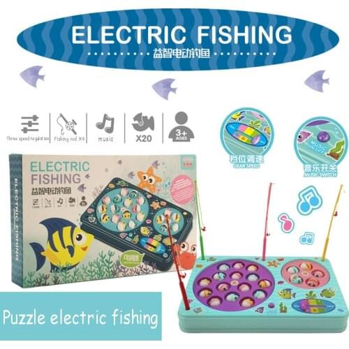 Childrens Adjustable Speed Kitten Fishing Plate Set Non Magnetic 1-3 Years Old Educational Puzzle Electric Fishing Toy Gift