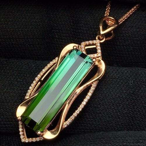 Fine Jewelry Real 18K Rose Gold AU750 100% Natural Tourmaline Gemstones 7.3ct Diamonds Pendants for Women Necklace