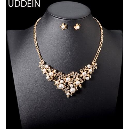 UDDEIN Nigerian Wedding Bridal Jewelry Sets Fashion Flower Simulated Pearl Necklace/Earring Set Statement Choker Necklace collar