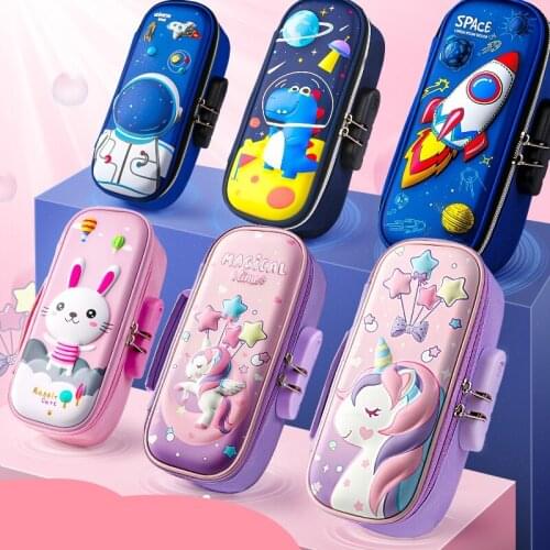 Password Korean Kawaii School Pencil Case for Girls Boy 3D Penal Pencil Bag Cute Pencilcase Lock Box