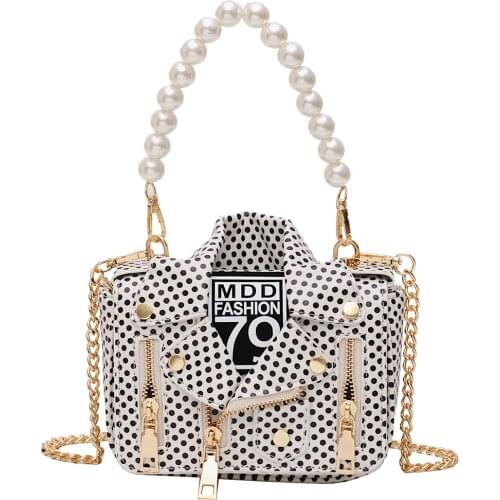 Small Crossbody Bags Design Chain Fashion Women Bags Pearl Clothing Dot Shoulder Bags Zipper Jacket Bag Cute Lady Messenger Bags