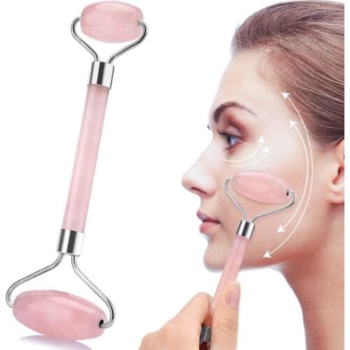Slimming Face Massager Rose Quartz Roller Lifting Tool Natural Jade Facial Massage Roller Stone Skin Massage Beauty Care Set Box