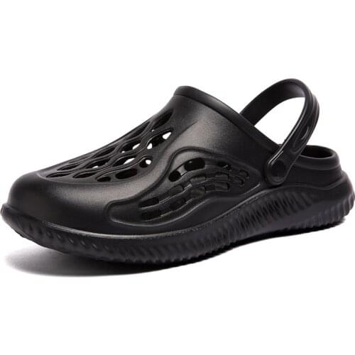 Men Sandals Summer Hole Shoes Largesize 47 Rubber Clogs EVA Garden Shoes Black Hard Beach Flat outdoor Slipper