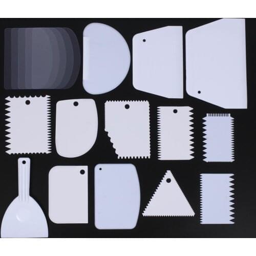 18Pcs Cake Scrapers Set Plastic Dough Scraper Pizza Cutter Edge Cream Smoother DIY Fondant Pastry Baking Cake Decorating Tools