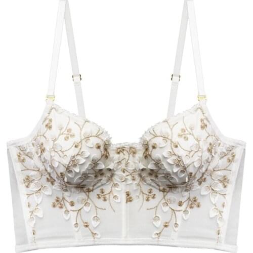 2021 New Luxury Embroidery Floral Lace Bra Tops For Women Thin Padded Underwire Push Up Bras Underwear White Girls Sexy Lingerie