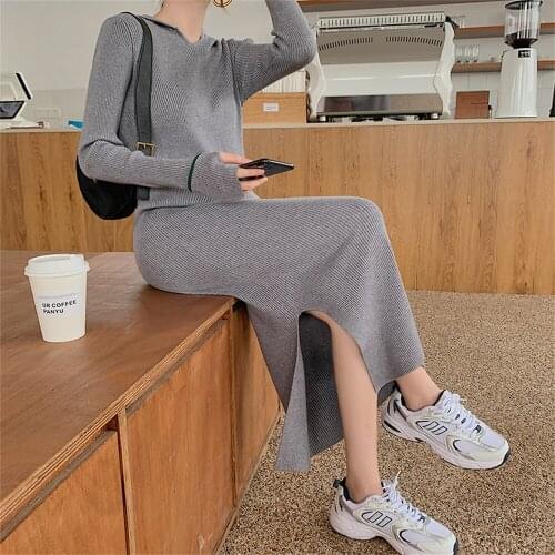 HziriP Slim Hooded Sweaters Dress Autumn Knitwear Elegant Office Lady Bottoming Chic Hot Mujer Straight New Pullovers Vestidos