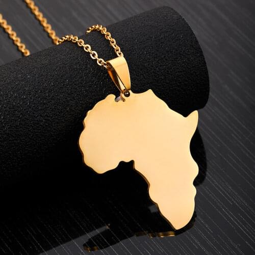 Fashion Selling African Map Pendant Necklaces Men& Women Stainless Steel Gold Color Africa Map Jewelry Gift