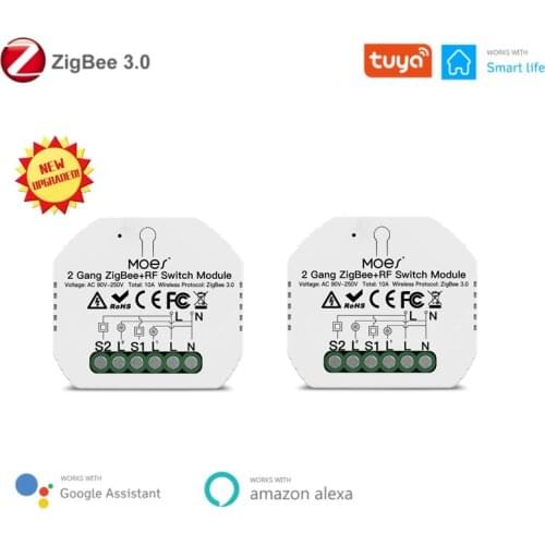 Tuya ZigBee3.0 Smart Light Switch Relay Module 2 Gang ZIGBEE+RF Switch Module Works With Alexa Google Home Smart Life App