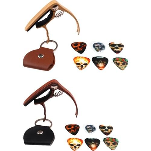 Portable Keychain Pick Holder Bag + Guitars Capo w/ 6pcs Picks for Guitar Ukulele Accessory