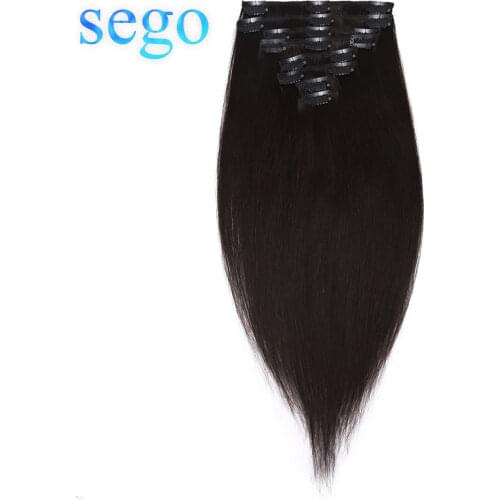 SEGO 75-120G 10"-24" 8Pcs Set Clips In Human Hair Extensions 100% Real Machine Remy Silky Straight Brazilian Hair Blonde Clip in