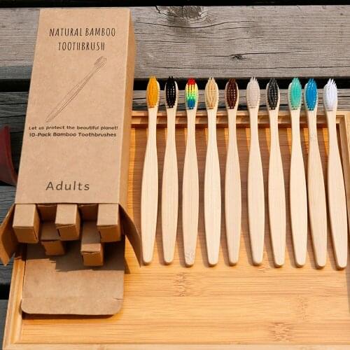 10pcs New Mixed Color Bamboo Toothbrush Eco Friendly Wooden Tooth Brush Soft Bristle Tip Charcoal Adults Oral Care Toothbrush