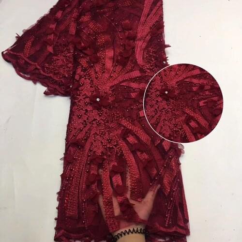 Bridal Nigerian Swiss voile cord organza embroidered beaded stones African wine 3D flowers french mesh tulle lace fabric wedding