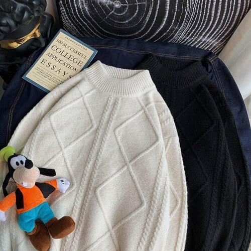 Thicke Round Neck Sweater Mens Loose Knitted Jacquard Sweaters Casual All-match Long-sleeved Pullover Jacket Trend Male Clothes