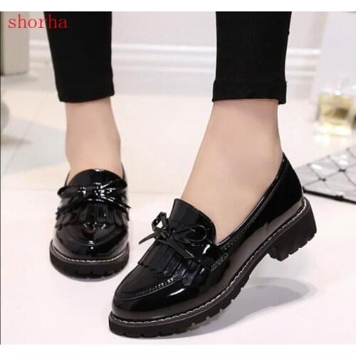 New Classic Fashion Shoes Women pu Casual Round head Black Oxford Shoes for Women Flats Comfortable Slip on Women Shoes 35-40