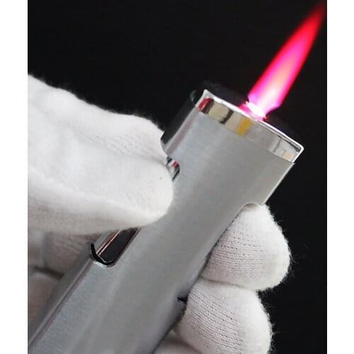 Side pressure ignition lighter torch turbine jet windproof lighter ultra thin butane 1300 C welding metal lighter cigar gadget