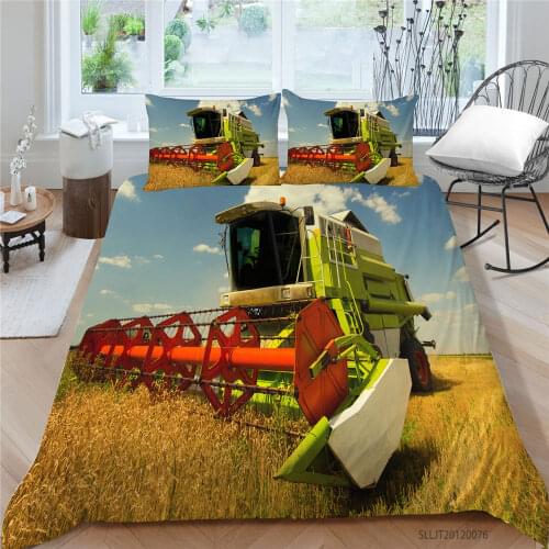 Green Tractor Bed Set For Man Cool High End Duvet Cover Vehicle King Queen Twin Full Single Double Crops Bedding Set Hot Sale