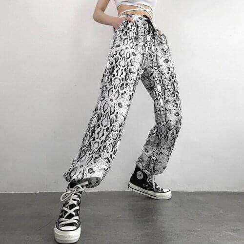 Women Clothing Fashion Sexy Serpentine Printing Pants Casual High Waist Sweatpants Hip-Hop Style Trousers Spring Streetwear
