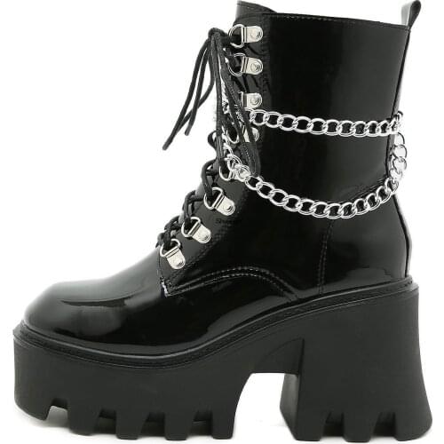 2021 Brand New Metal Buckle Ankle Boots Women Wedges High Heels Shoes Fashion Punk Martin Boots Female High Platform Boots