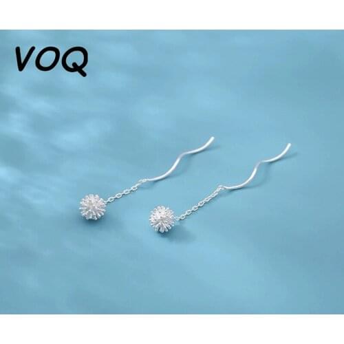 VOQ New Lovely Dandelion Long Tassel Earrings Beautiful Small Flower Wave Earrings for Womens Fashion Jewelry
