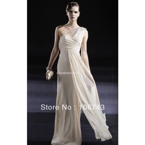 Free shipping 2016 new fashion vestidos Formal Elegant plus size crystal one shoulder long chiffon evening party gown dresses