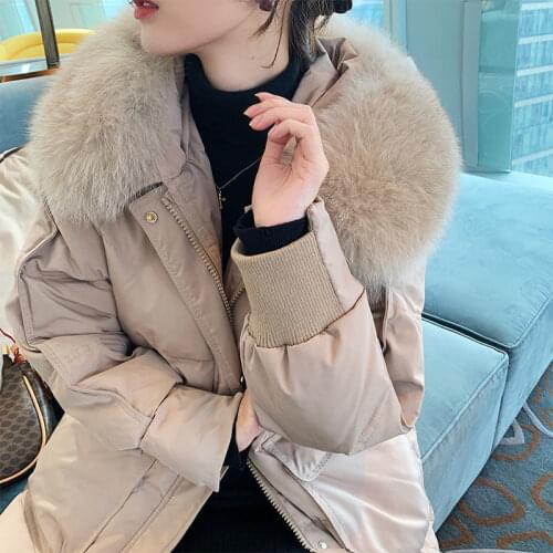 Winter Plus Size Womens Down Jackets Long Ultra Light Thin Casual Coat Puffer Jacket Slim Real Fox Hooded Parka Coats X442