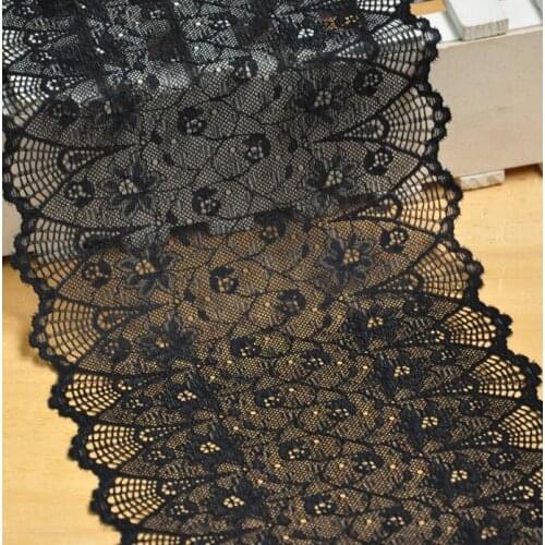 2 Meters Venice Black Lace Trim Stretchy Lace Fabric 17.5cm Width