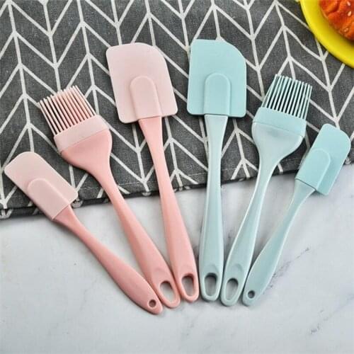 3Pcs/Set Kitchen Utensils Cooking Supplies Multi Purpose Blue/Pink Cake Spatula Baking Tools Silicone/PP Non-stick Scraper Brush