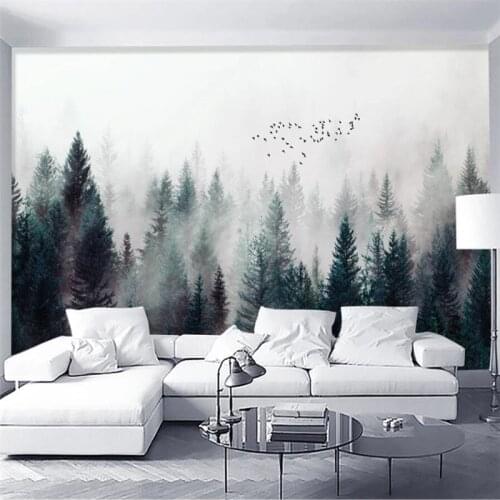 Milofi custom 3D wallpaper mural modern and fresh foggy forest clouds and mist birds Nordic background wall home decoration wall