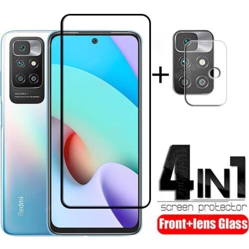 4-in-1 For Xiaomi Redmi Note 10 Glass For Redmi Note 10 Full Cover Film HD Screen Protector For Redmi Note 9 T 10 Pro Lens Glass