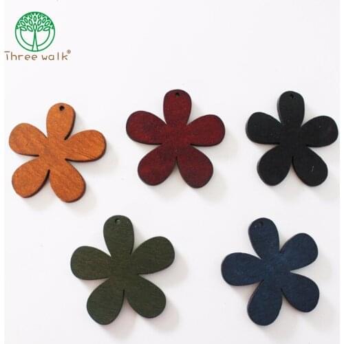 50pcs Handmade Woods Flower Pendant Diy Jewelry Necklace/Earring Charms Beads