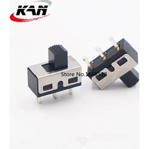50PCS SS-12E08 1P2T Single pole double throw handle heights can be customized slide switch 3 pin vertical type pin with holes