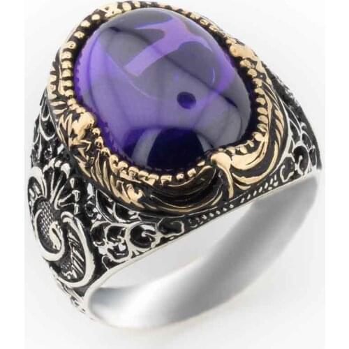 925 sterling Silver Purple Zircon Cubic Zirconia Vav Detailed Ring