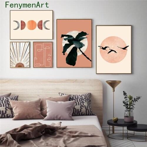 Bohemian Abstract Canvas Painting Modern Lines Sun Moon Landscape Plant Poster Print Nordic Wall Art Picture Room Home Decor