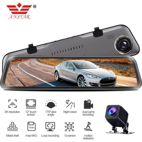 2020 Newest Car camera 12 inches Touch Screen Dash Cam 2K Rearview Camera Video Record Car DVR Dual Lens Car Mirror