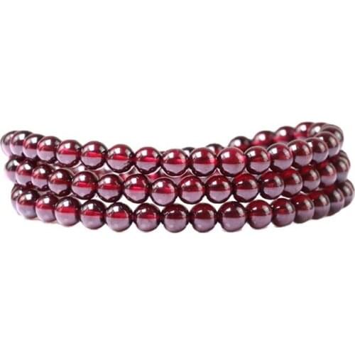 Garnet Bracelet Women Natural Stone Beads Elastic Beaded Fine Jewelry Bangle Burgundy Three Circle Gem Bracelets Accessories