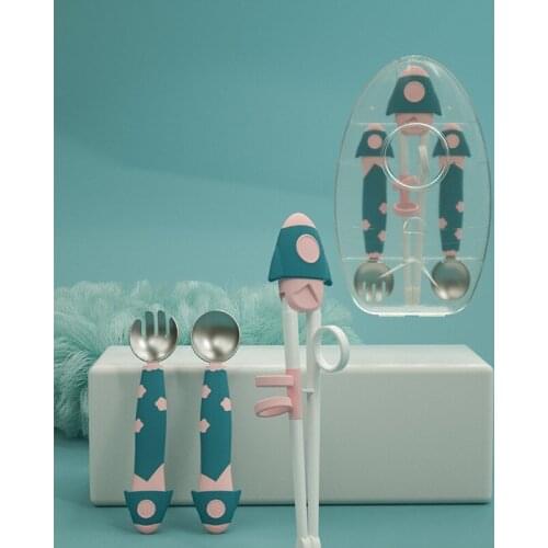 Baby Tableware 3pcs Set Training Stainless Spoon Fork Chopsticks Portable Kids Self Feeding Utensils Children Eating Supplies