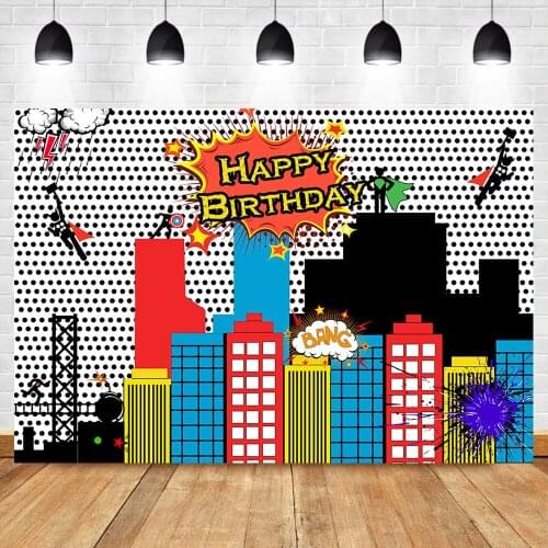 NeoBack Superhero Backdrop Superhero City Skyline Comics Photography Background Superhero Party Decoration Photo Backdrops