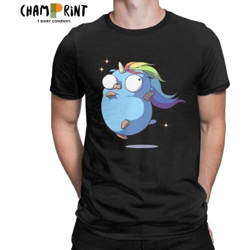 Golang Gopher Unicorn T Shirt Mens Pure Cotton Vintage T-Shirt Round Neck Programming Tee Shirt Short Sleeve Tops Plus Size