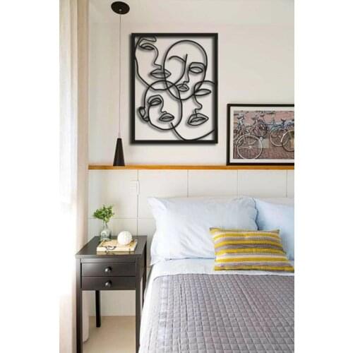 Heads Face Lines Painting Picture Black Laser Cut Wood Board Wall Sticker Accessory Home Office Room Modern Design Decoration