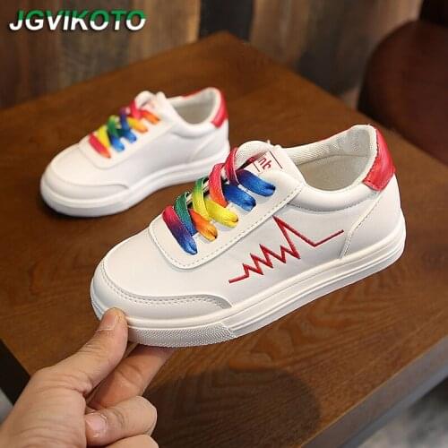 JGVIKOTO Kids Sneakers White Skate Shoes For Boys Girls Unisex Children Casual Sports Running Shoes With Colorful Shoelace Soft
