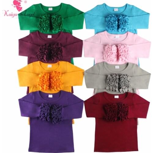 Kaiya Angel 2018 Latest Design Baby Girls Cotton Clothes Solid Color Girls Ruffle Raglan Shirts Wholesale Children Autumn Tops